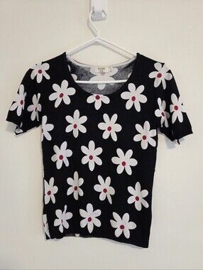 Paul Brial Retro Black& White Daisy Print Baby Tee